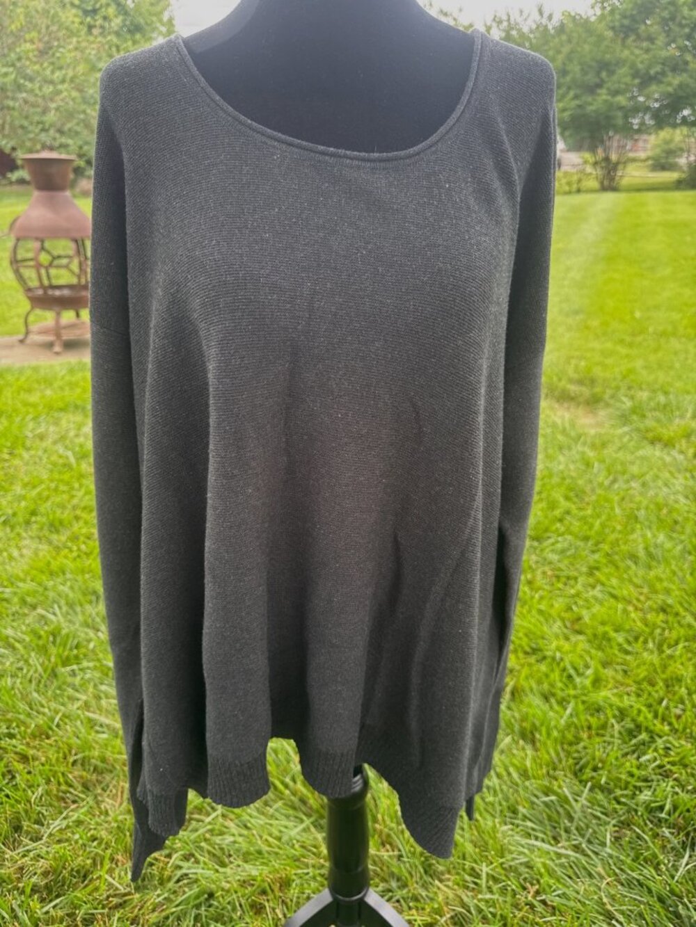 Peruvian Connection 100% Pima Cotton Sweater XL Dark Gray Tunic Pullover